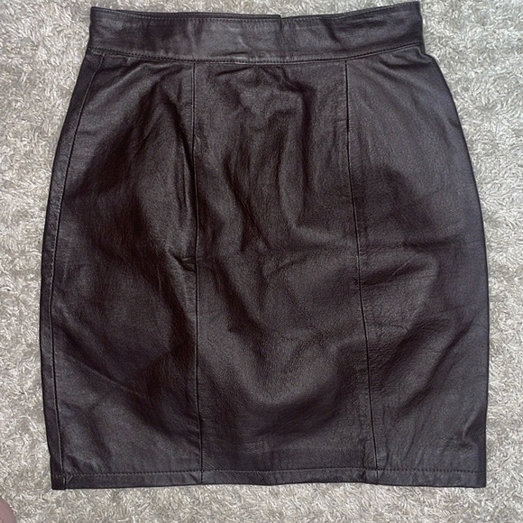 Dark Brown Leather Skirt Size 9/10 Xessorium - Picture 5 of 7